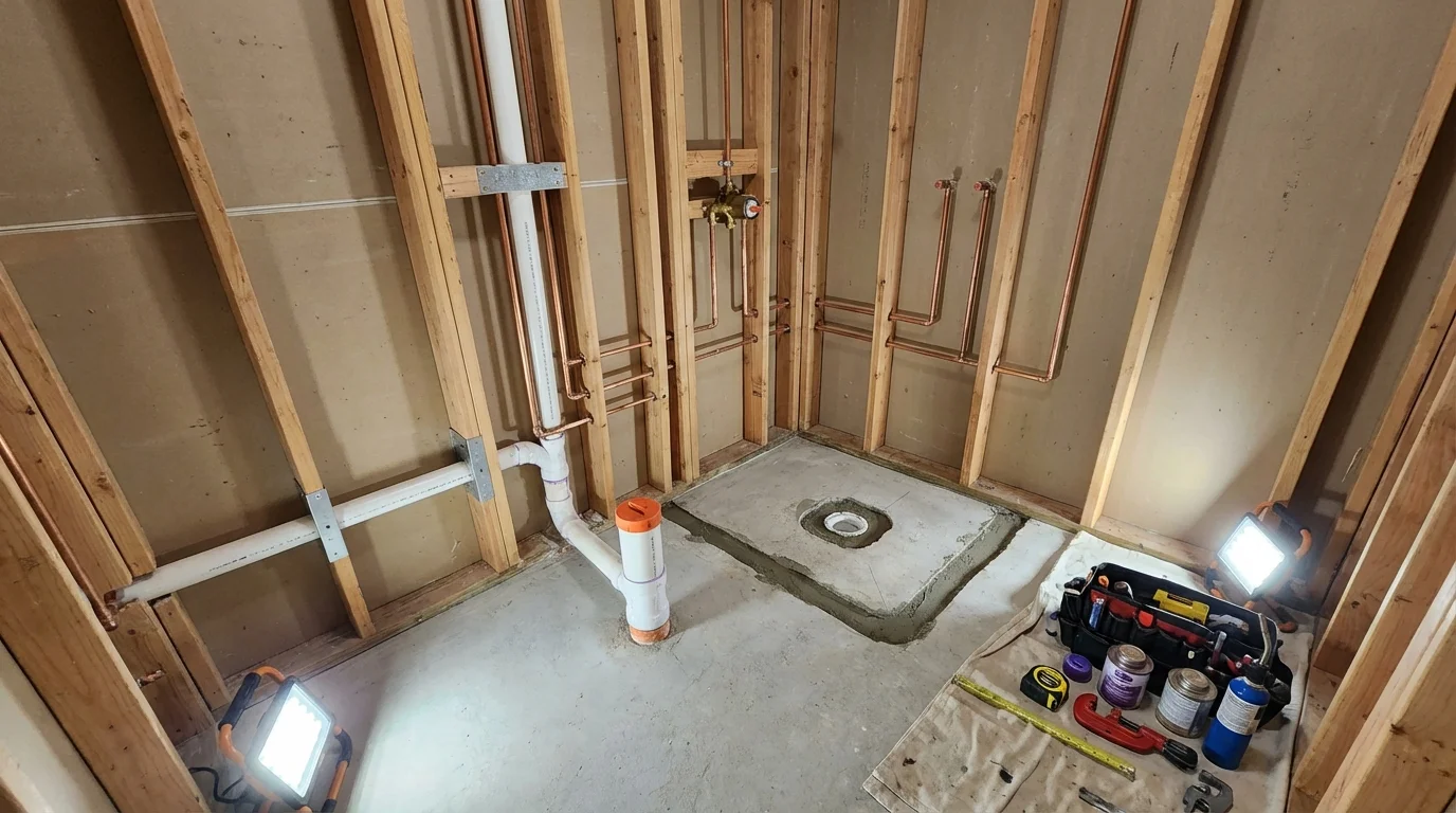 Bathroom rough-in plumbing during remodel by Johns Plumbing LLC in Riverton