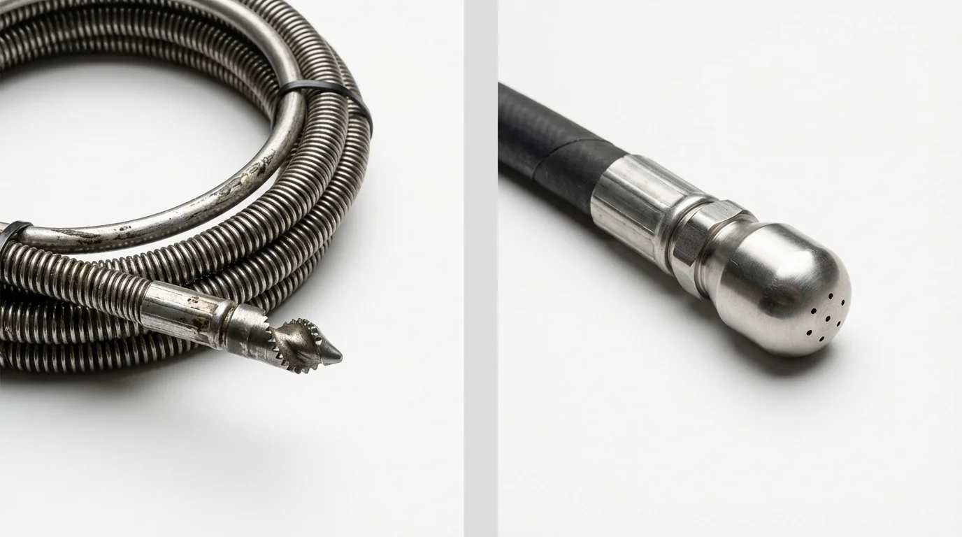 Drain snake cable and hydro jetting nozzle used for drain cleaning in Riverton, IL