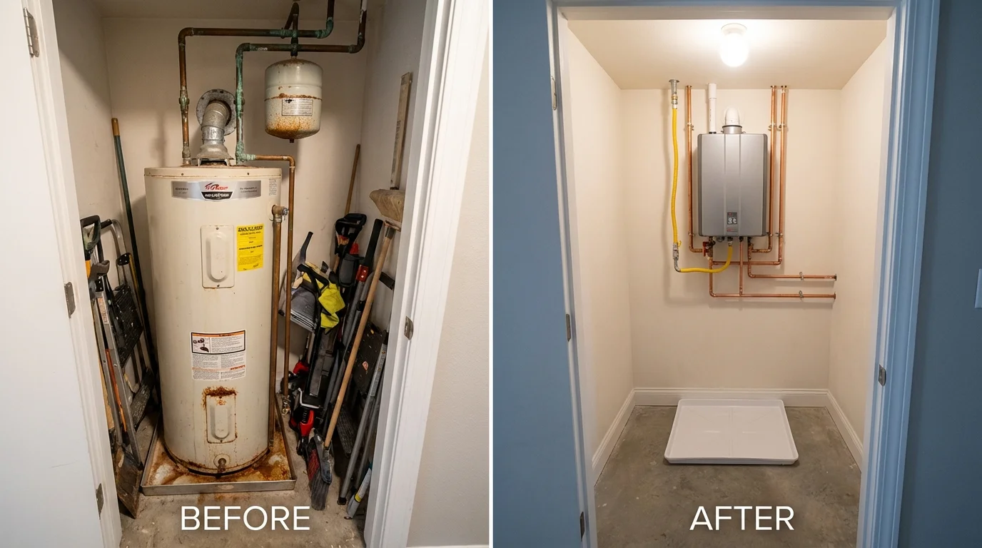 Tank water heater versus wall-mounted tankless unit comparison for Riverton, IL homeowners